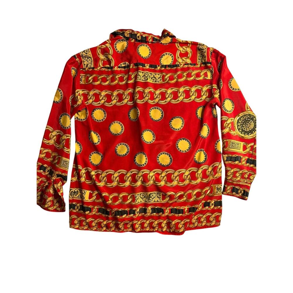 Vintage Red Baroque Chain Print Blouse Size 4 90s - Picture 7 of 7